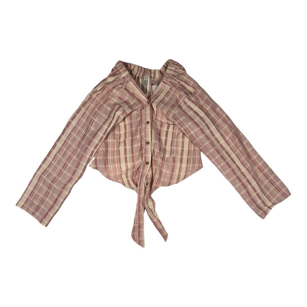 Free People Pink Ivory Tie Front‎  Boho Crop Top Medium